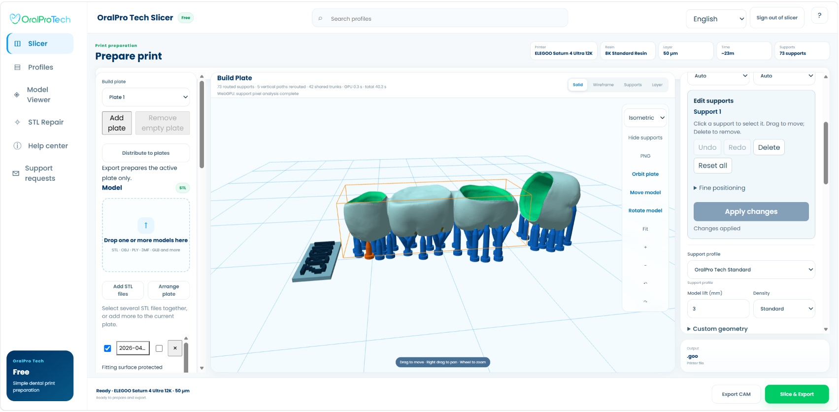 OralPro Tech Slicer · Ajustar suportes
